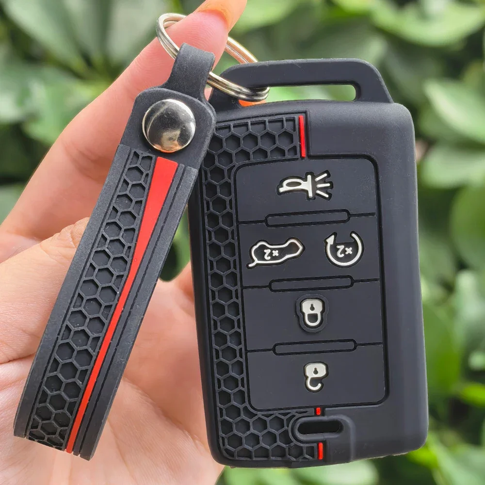 Silicone for Jeep Grand Cherokee L Wagoneer for Grand Cherokee L 5 Button Car Key Case Cover Holder Fob Keychain Accessories
