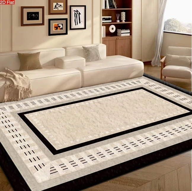 Minimalist Black Beige Multi Border Area Rug Geometric Printed Decorative Floor Rug for Living Room Bedroom Home Decoration