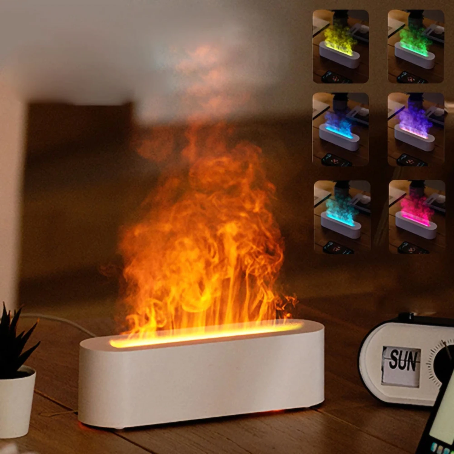 New Flame Simulating Desktop USB Humidifier with RGB Light, Aromatherapy, and Air Purification for Bedroom - 7 Color Atmosphere 