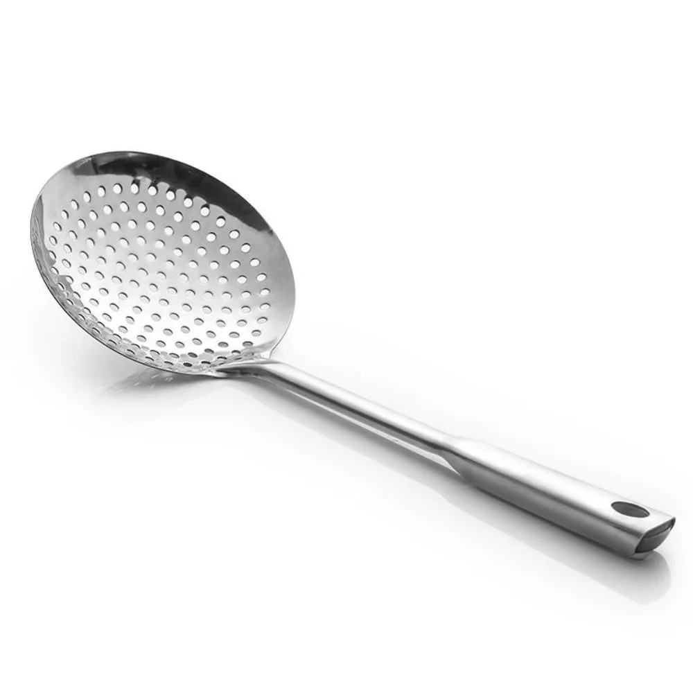 Colador de acero inoxidable con mango largo duradero, colador de alimentos grueso multifuncional, cuchara tamiz, filtro de aceite, espumadera para restaurante