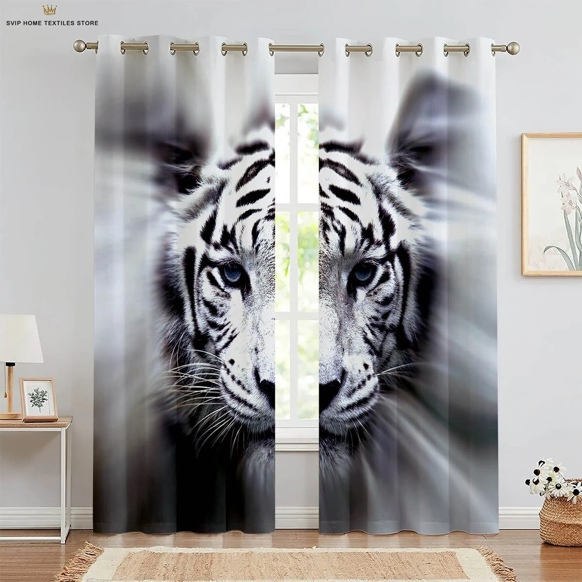 

Forest Animal 3D Printing Curtains, Tiger, Lion, Suitable for Bedroom, Living Room, Study, Children's Room, 2 Pcs