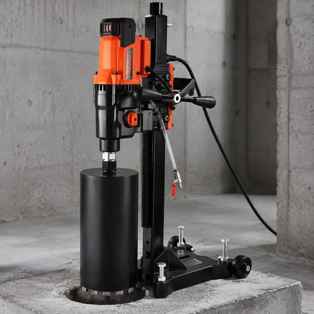Système de forage diamanté 260 mm pour le forage de fondations sur chantier, guide de support à vitesse réglable 2500 W, 10 forets UNC 1 1/4-7, perceuse à béton humide/sec pour briques et maçonnerie, boîte de vitesses à 2 vitesses, boîtier en aluminium robuste, protection contre les surcharges