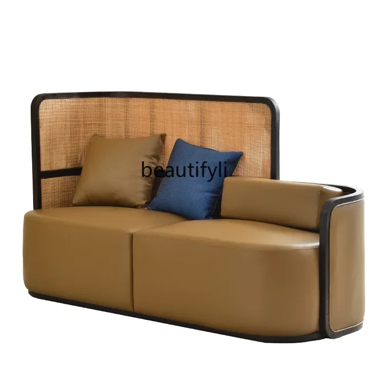

Concubine recliner leather sofa new Chinese solid wood single collapsed rattan retro homesta bedroom Taif