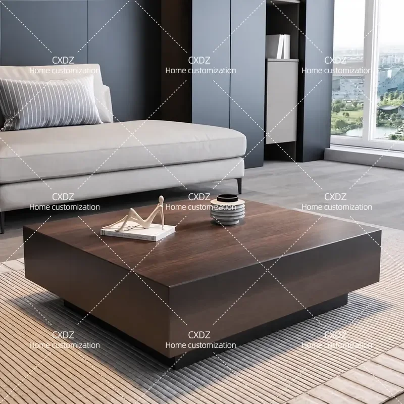 Modern Solid Wood Coffee Table Minimalist Light Luxury Square Design for Small Apartment Living Room Advanced Sense Home