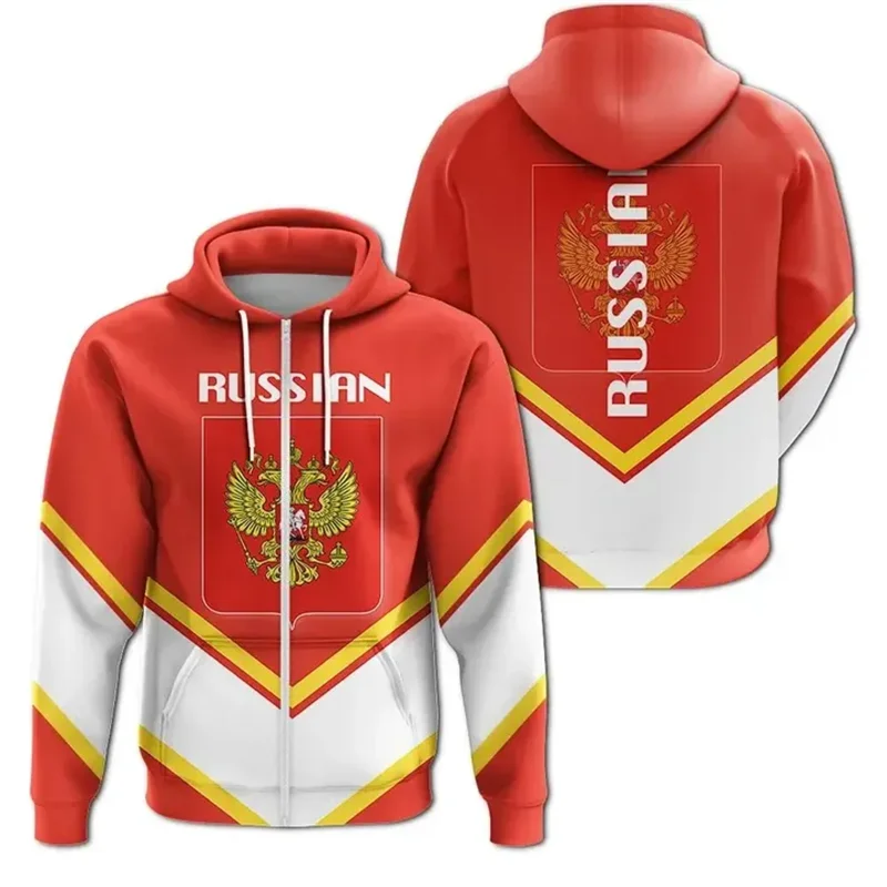 Russia Flag Map 3D Print Zip Up Hoodies For Men Clothes Russian National Emblem Eagle Hoody Casual Pullovers Y2K Tracksuit Tops