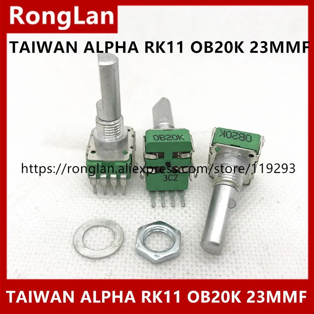 TAIWAN ALPHA RK11 360 degree infinite rotation OB20K B20K handle length 23MMF volume power amplifier potentiometer 4 feet-5PCS