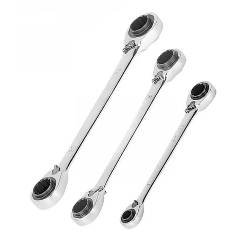 

Полностью полированный двусторонний быстрый гаечный ключ 4-в-1, трещотка промышленного класса для авторемонта