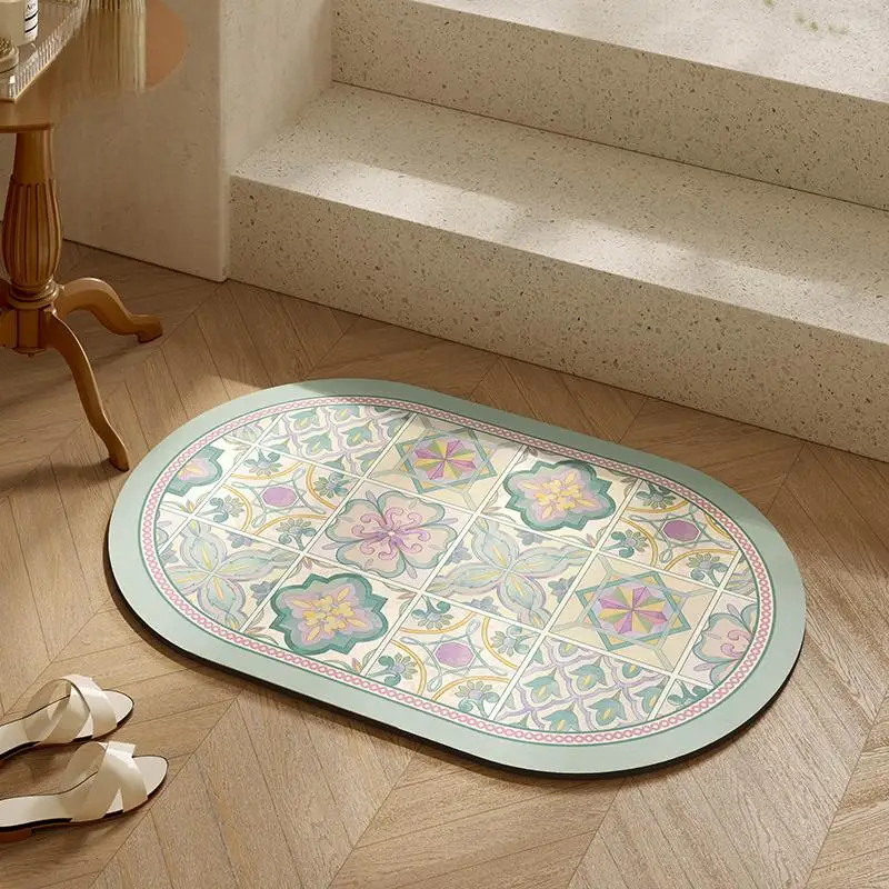 VIKAMA Badezimmermatte, Kieselalgenschlamm, oval, weich, schnell absorbierend, Gummi, rutschfest, waschbar, Teppich für Badezimmer, Heimdekoration