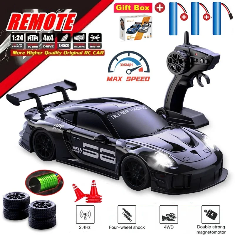 1/24 RC Car 2.4G High Speed Drift 4WD Remote Control Car With Led Light Radio Controlled Racing Model Boy Toy Best Kids Gift