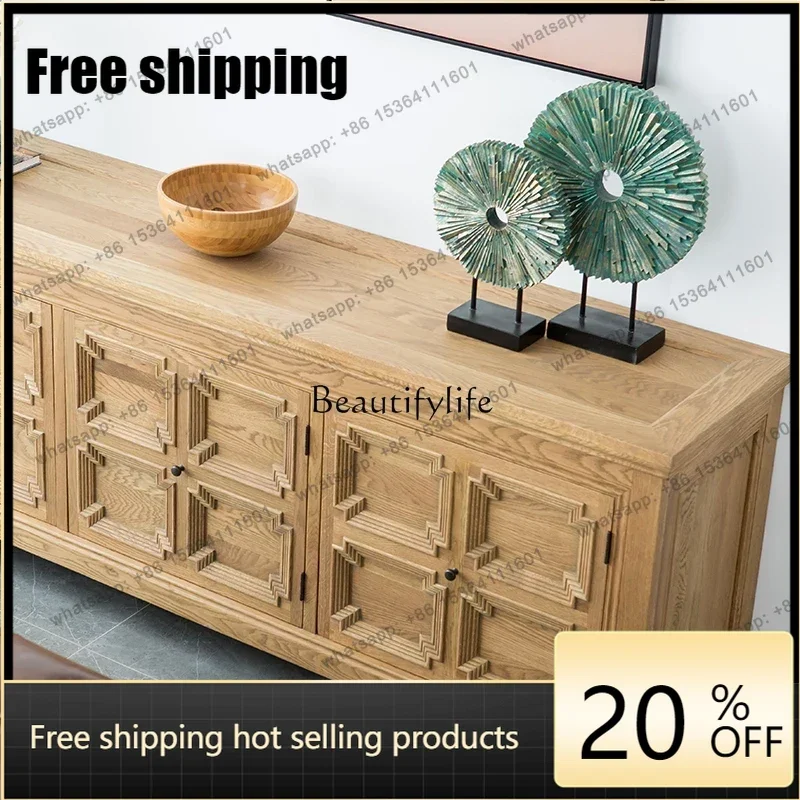 jj5 American rural light luxury retro old solid wood oak TV cabinet