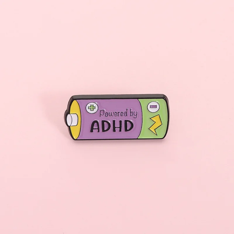 Cartoon battery metal Enamel Pins Custom ADHD Brooches Lapel Badges Cartoon Funny Jewelry Gift for Kids Friends