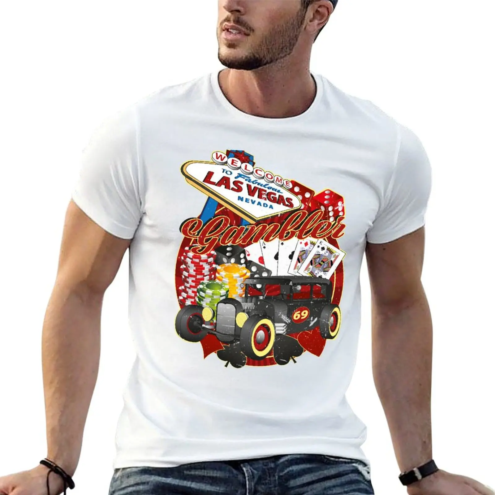 Rockabilly Gambler Hot Rod T-Shirt All Match Basic Short Sleeve Top