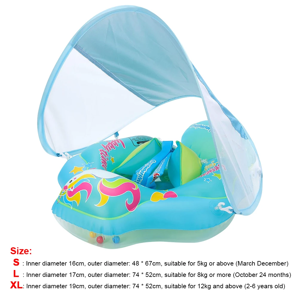 Baby Swimming Ring Inflatable Swim Ring with Sunshade Beach Water Toys Baby Pool Toy Toddlers Pool Float for Kids Toddlers