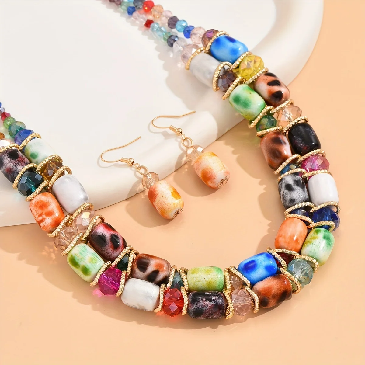 Earrings + Necklace Boho Style Jewelry Set Made Of Rhinestone Multi Colors For U To Choose Match Daily Outfits Party Accessories
