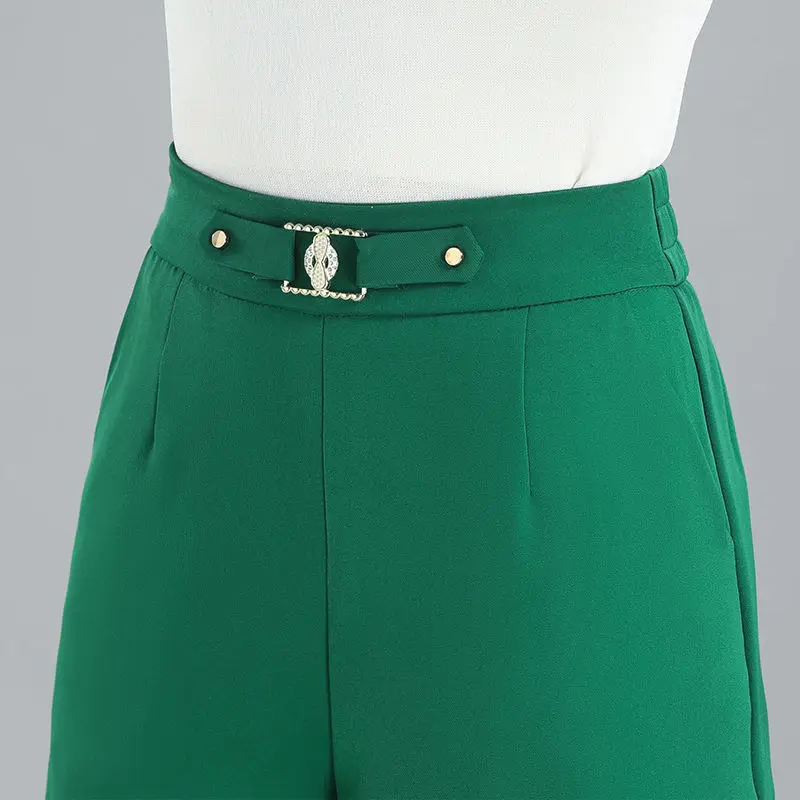 Short en mousseline de soie monochrome pour femme, vêtements d\'été décontractés, simplicité élastique, taille haute, jambe large assortie, mode de