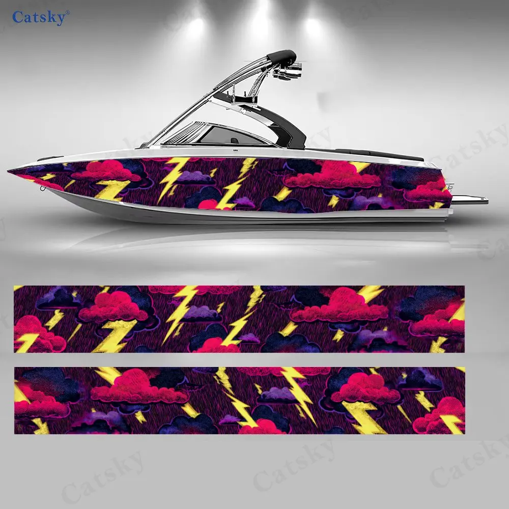 2Pcs Color Lightning Cloud Boat Stickers, PVC Waterproof Durable Vinyl Wrap Decals for Fishing Boats, Durable and Stylish Design