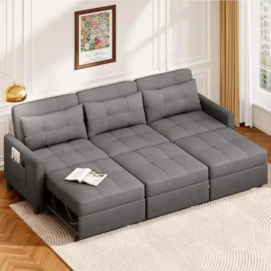 Convertible Sectional Sofa Bed, Sleeper Sofa Bed with Adjustment Backrest, 84