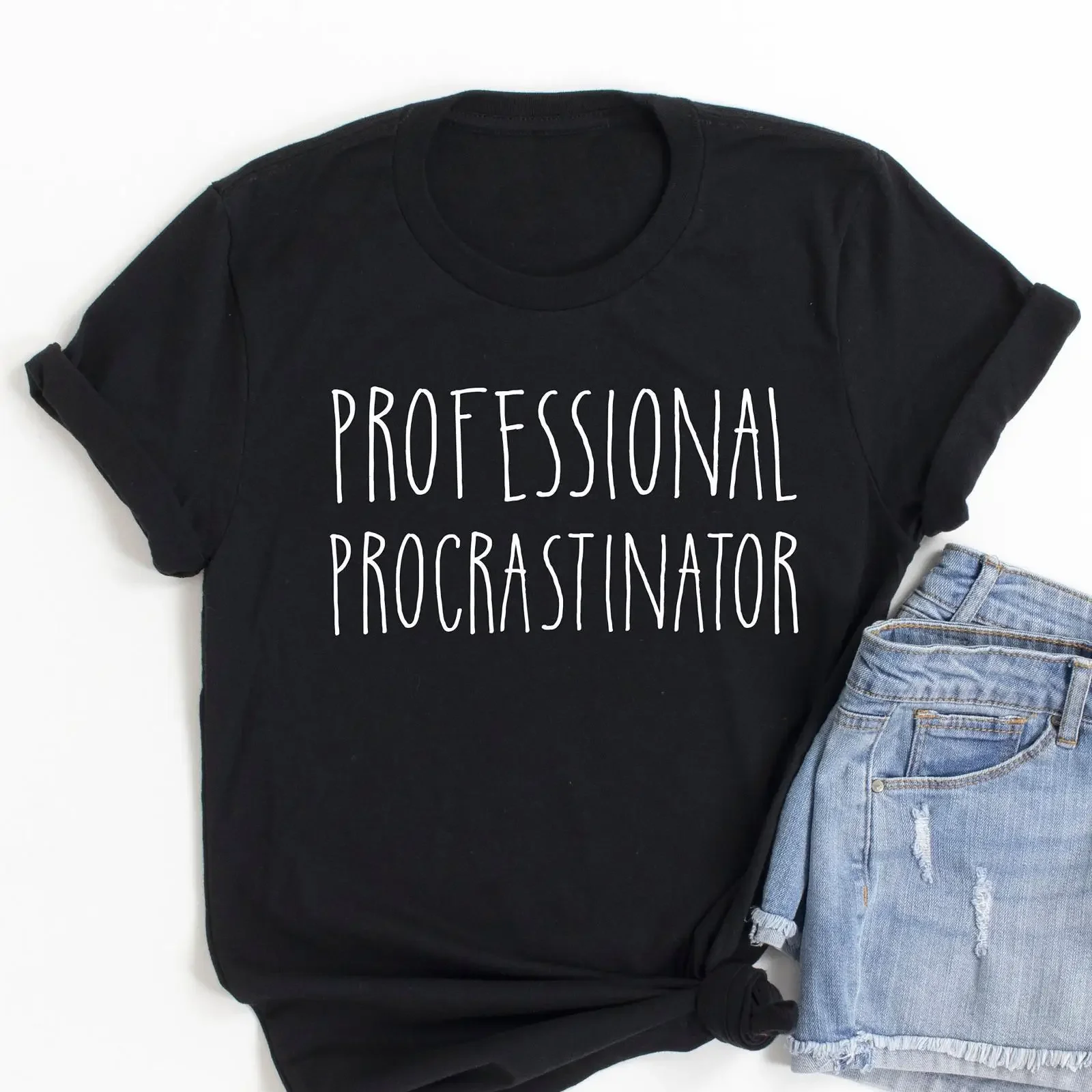 Funny slogan shirt procrastination professional procrastinator T womens or unisex statement vintage Washed homme streetwear