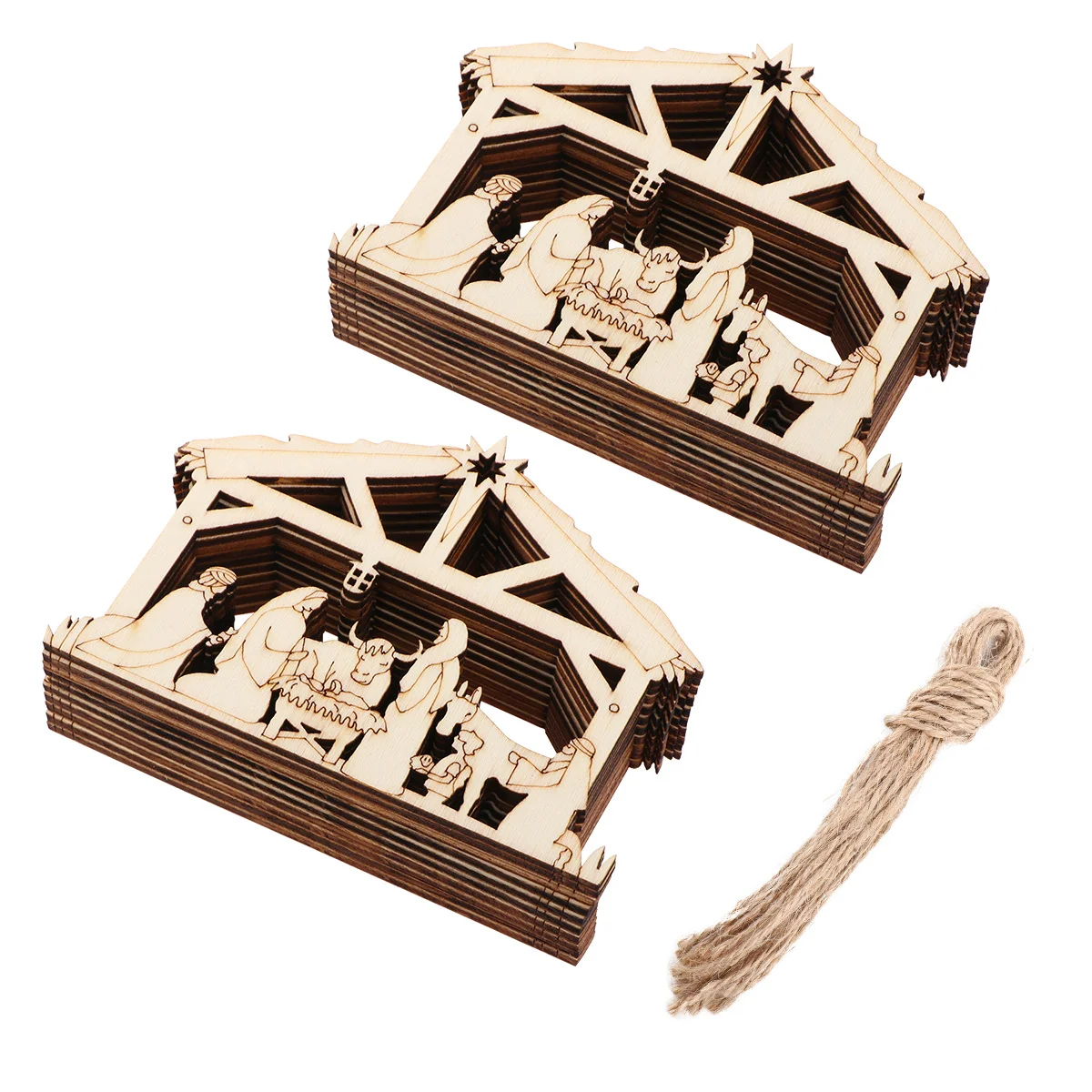 

20pcs Wooden Christmas Ornaments Set 3D Nativity Scene Hanging Decor For Xmas Tree Door Window Religious Christian Birth Of