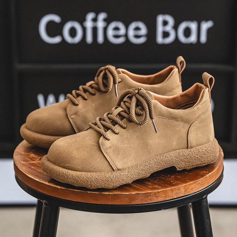 

Модная кожаная обувь цвета хаки, мужская повседневная деловая обувь с низким вырезом для мужчин, удобная обувь для вождения на шнуровке, мужская прогулочная обувь 2025