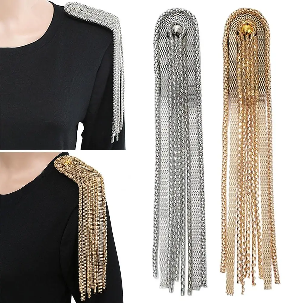 

Delicate Pin Beads Tassel Epaulette Long Chain Electroplating Shoulder Jewelry Classical DIY Brooch Men Women
