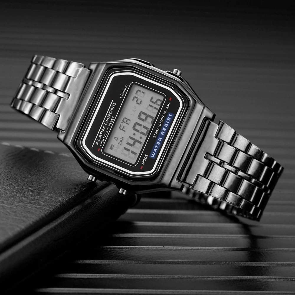 Fashion Digital Men\'s Watches Luxury Stainless Steel Link Bracelet Wrist Watch Band Business Electronic Male Clock Reloj Hombre