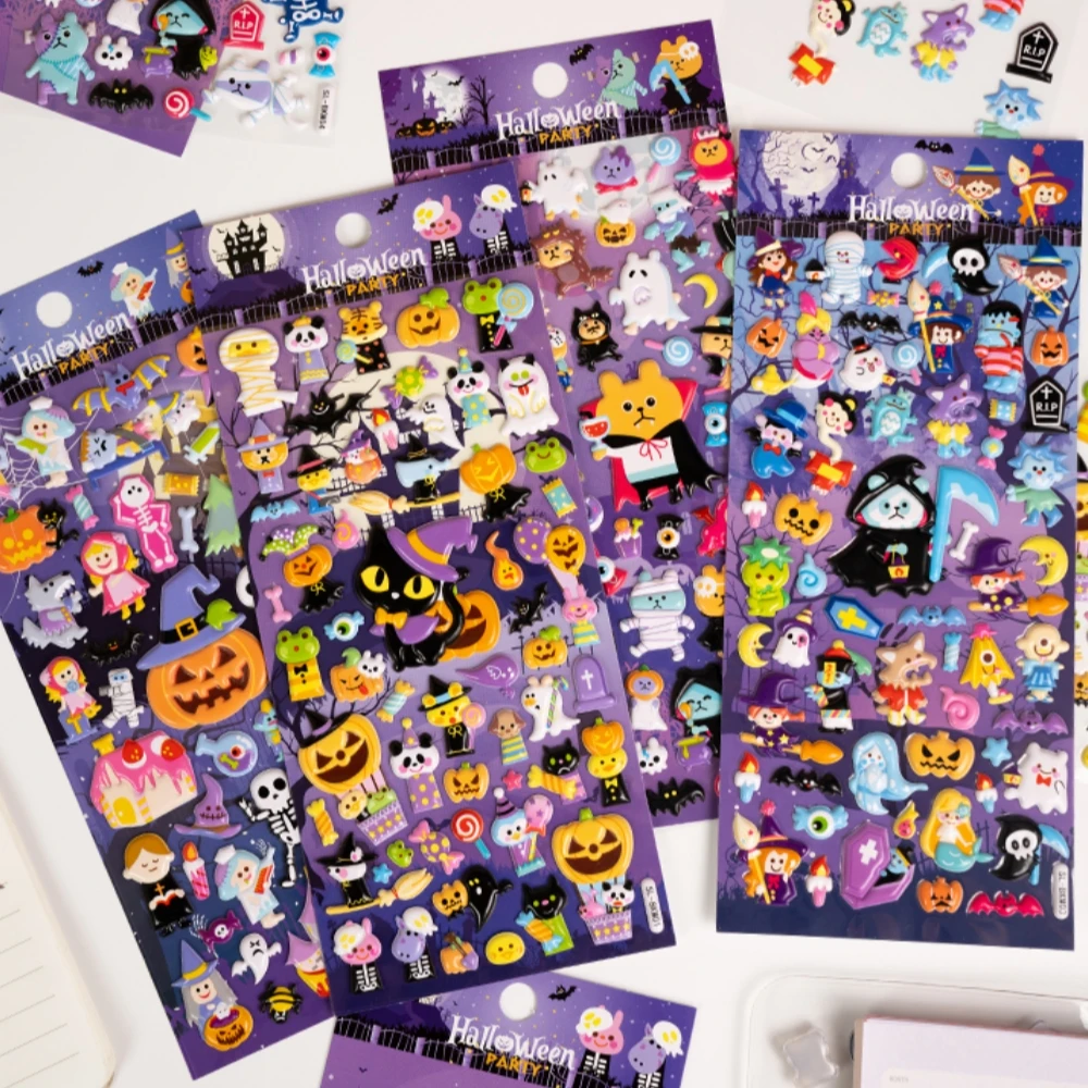 4 pcs New Funny Halloween 3D Puffy Stickers Scrapbooking Decor Journal Sticker DIY Diary Stationery Sticker School Office Supply