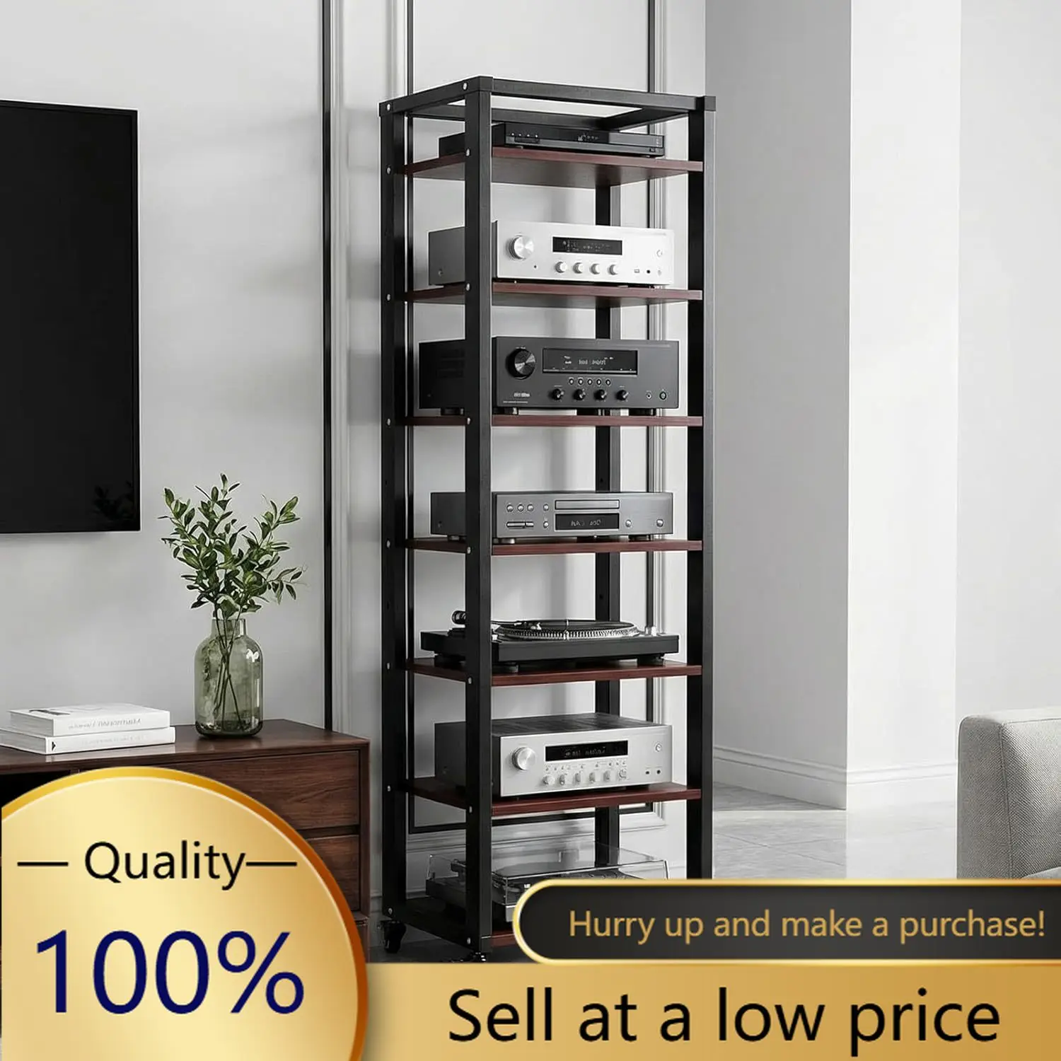 

7-Tier Heavy Duty Audio Component Rack with Wheels for Home Conference Room Studio, Aluminum alloy Height Adjustable Shelves Aud