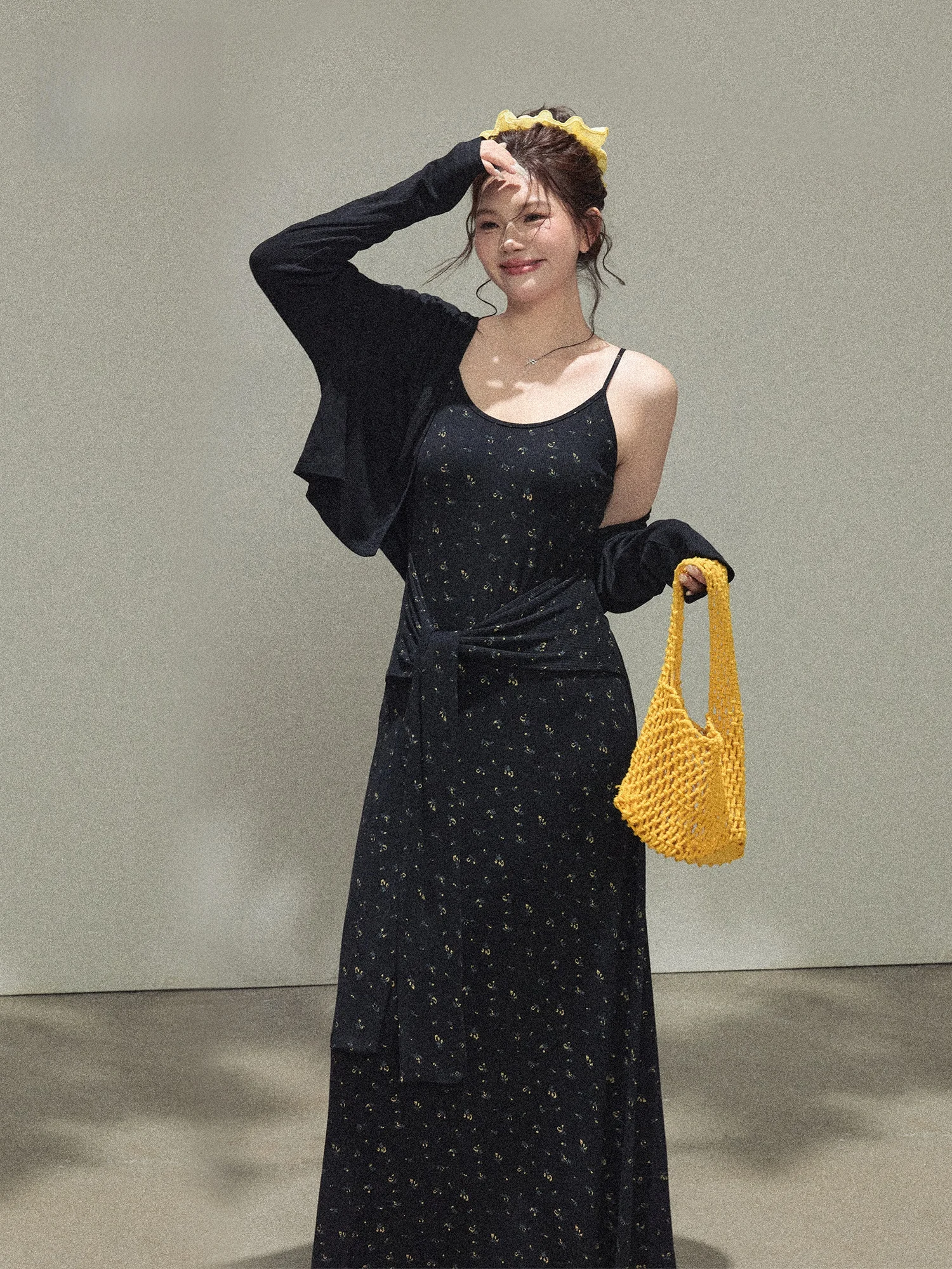 plus Size Women's Black Tie Dress Korean Atmosphere Floral Halter Dress Zhang Da Adult Large Size Women's Fashion Dress