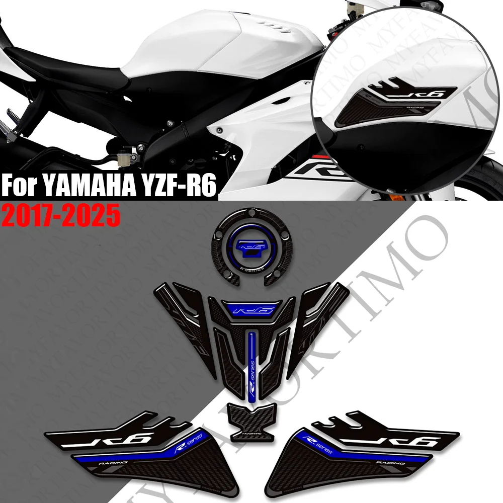 

Motorcycle For Yamaha YZF-R6 2017 - 2025 Tank Pad TankPad Cap Grips Gas Fuel Kit Knee Stickers Decals Protection YZFR6 YZF R6