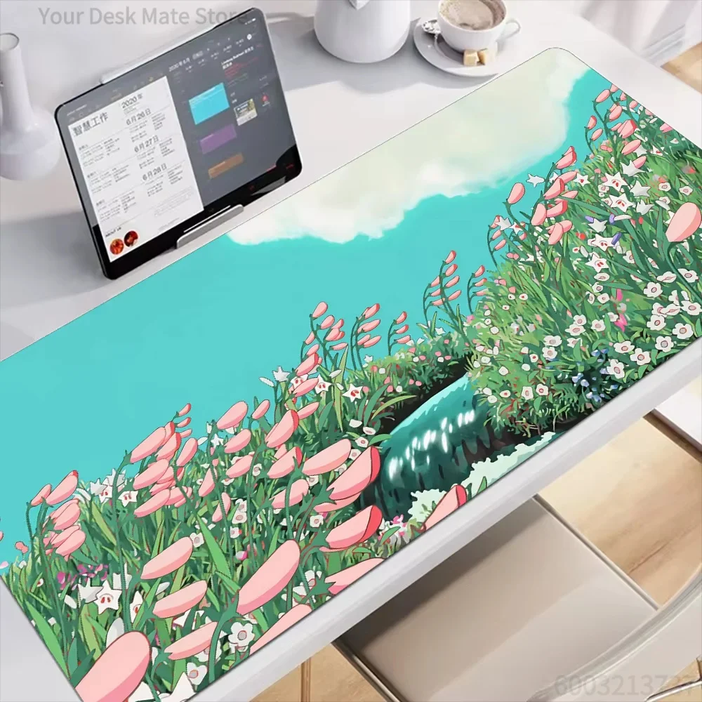 Large Pink Tulip Mouse Pad Kawaii Desk Mat Non-slip Rubber Base Precise Seam Design Washable and Durable for Gaming and Office