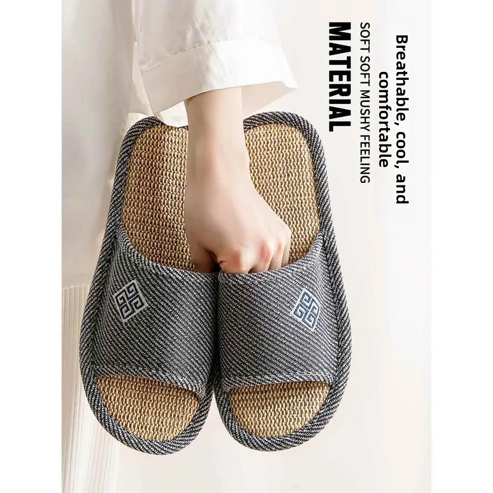 Men's Breathable Cotton Linen Slippers Anti-Slip Indoor Office Spring Slippers Home Floor Comfortable Casual Slip-On Shoes