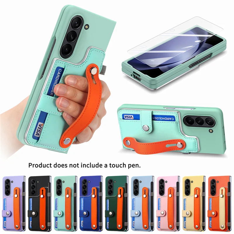 Wallet Card Slot Wrist Phone Case For Samsung Galaxy Z Fold 6 5 Shockproof  Case Film Integrated Bracket Protective Cover/No Pen