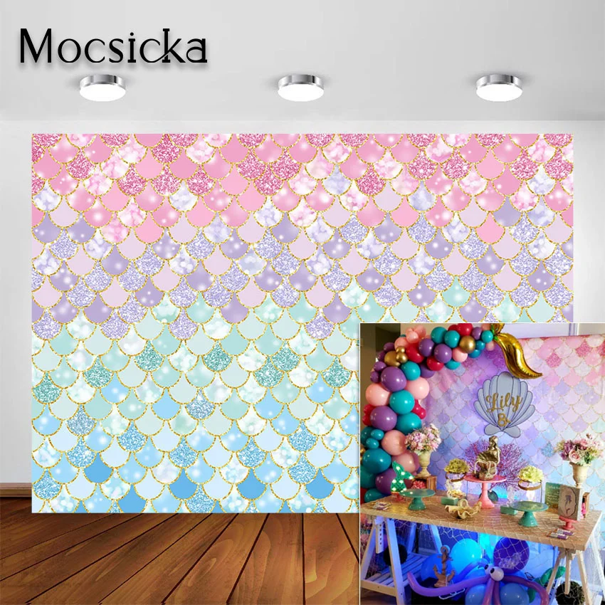 ليتل حورية البحر موضوع التصوير خلفية ، جداول بريق ، راية عيد ميلاد ، صور استوديو خلفية ، الوليد فتاة ، استحمام الطفل ديكور