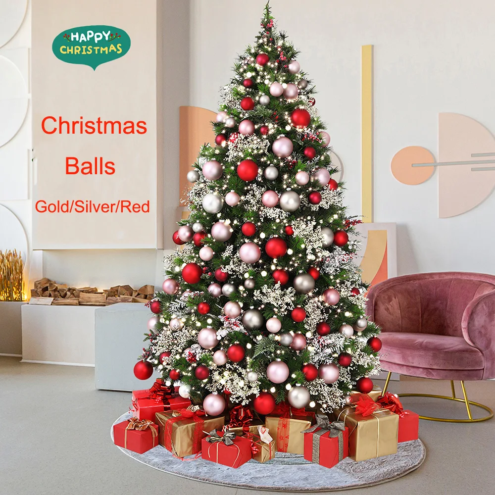 Gold/Silver/Red Christmas Balls Ornaments 6/8/10/12cm PVC Ball Xmas Tree Hanging Pendant Christmas Decor New Year Party Gifts