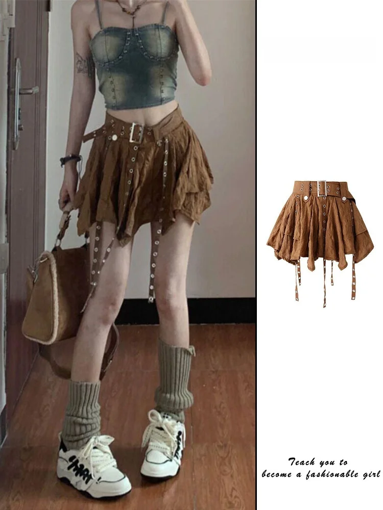 

Ковбойская плиссированная юбка в стиле вестерн, женская летняя дизайнерская тяжелая жилетка с заклепками, нерегулярная юбка в стиле ретро для поездок на работу