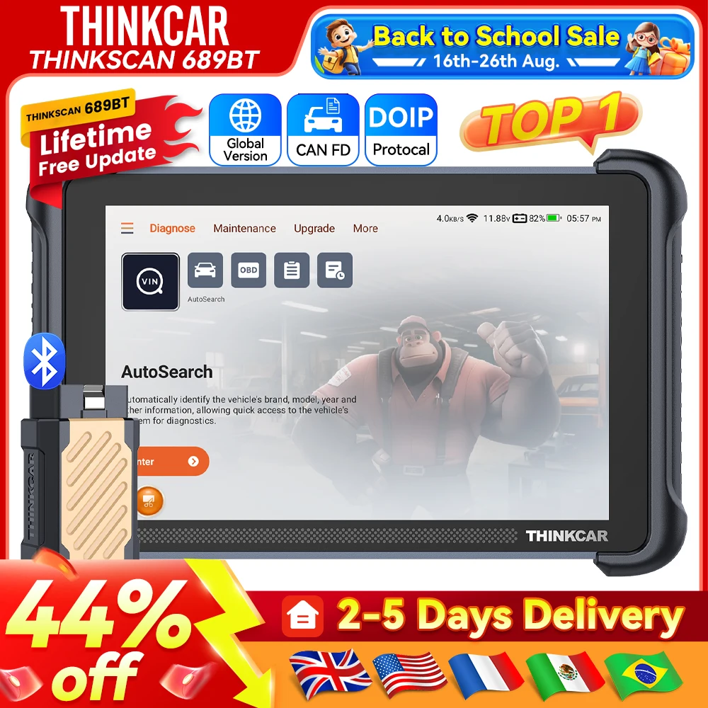 生涯無料アップデート THINKCAR THINKSCAN 689BT OBD2診断機 全システム診断 ECUコーディング 双方向通信 35リセット機能 CANFD DOIP対応