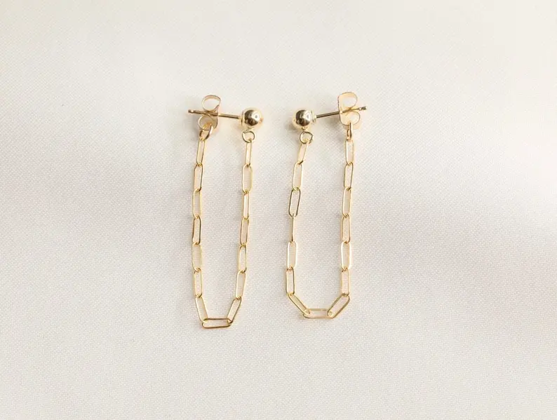 

Серьги-цепочки из 14-каратного золота с прямоугольными звеньями, роскошные, высококачественные, женские, ювелирные украшения, подарки для женщин