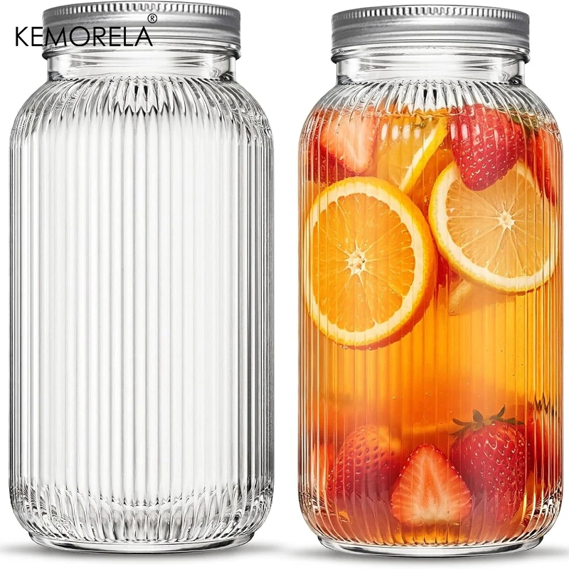 2PCS Wide-Mouth Glass Mason Jars with Screw Lids Threaded Canning Jars  for Pickles Fermented Refrigeration & Pantry Storage