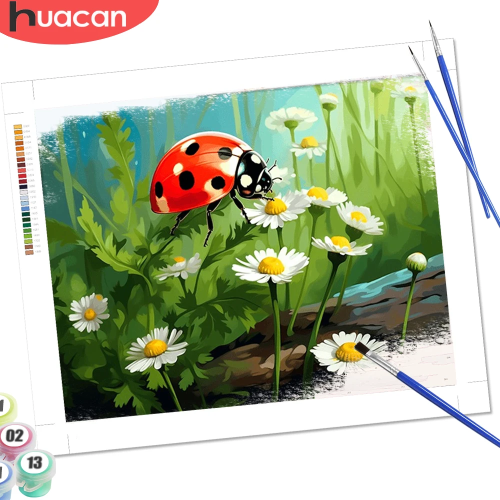 

HUACAN Paiting By Number Ladybug Landscape Pictures By Numbers Daisy Flower Christmas Kits Drawing Canvas Wall Art