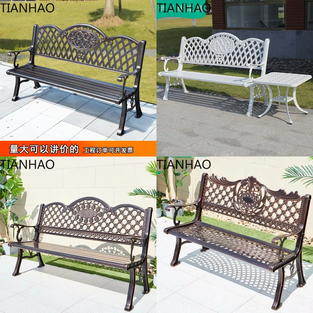 Outdoor Park Bench for Garden Patio Courtyard Backyard Aluminum Alloy Rustproof Leisure Seating with Solid Wood Iron Frame