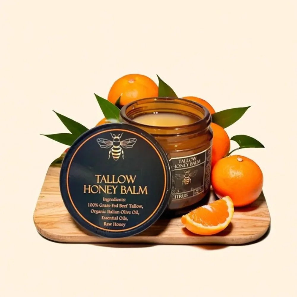 

New Tangerine Body Tallow Balm with Raw Honey Handmade Moisturizing Cream All-Natural Fed Beef Tallow Balm Adult