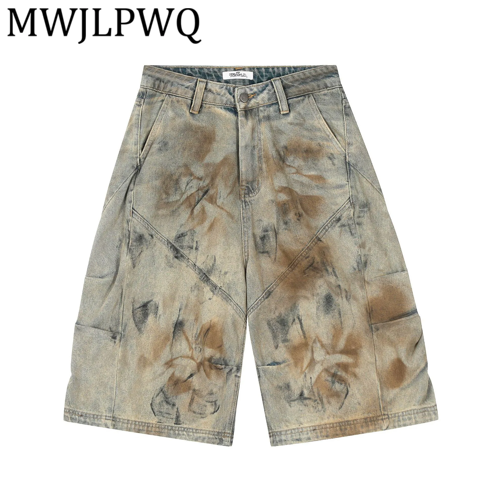 

MWJLPWQ High Street Washed Distress Jeans Male Clothing American Street Style Vintage Loose Men's Summer Casual Shorts 21677