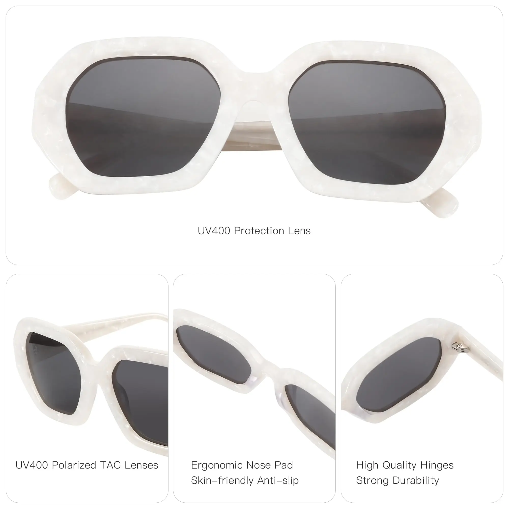 ZENOTTIC 2025 Occhiali da sole polarizzati alla moda da donna: occhiali da sole esagonali firmati da donna - Tonalità retrò con protezione UV400