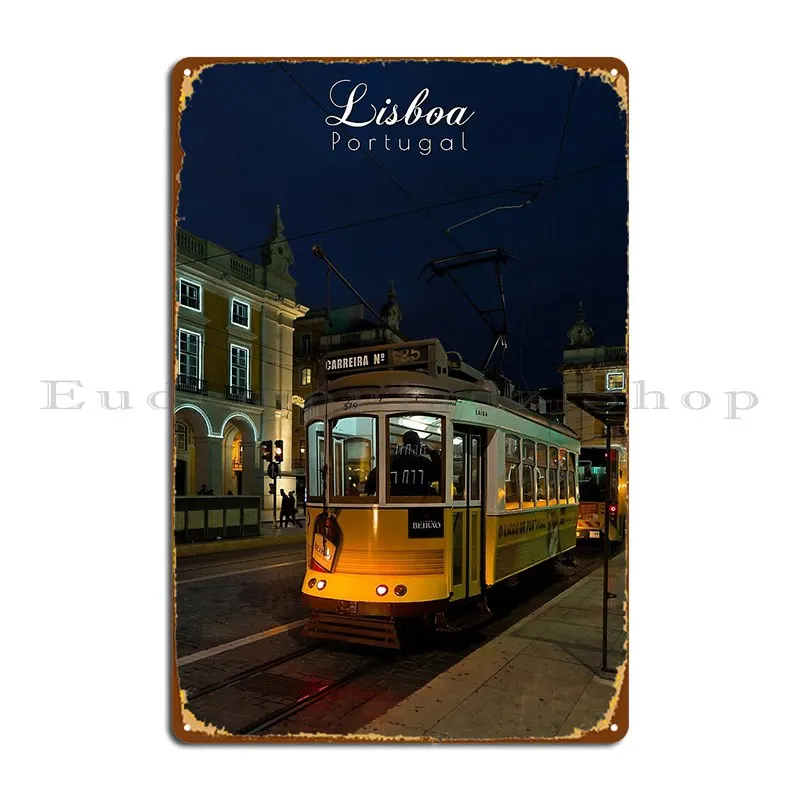 Lisbon Nights Travel Art Металлическая вывеска Знак Паб Настенный декор Печать Настенный декор Оловянная вывеска Плакат