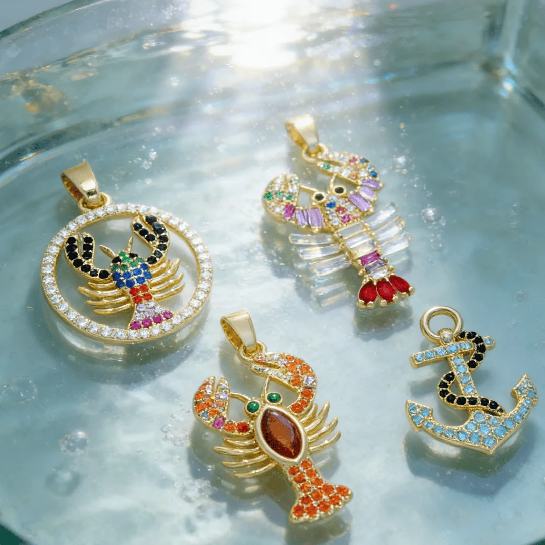 

3Pcs Pendants Brass Colorful Zircon Sparkling Lobster Anchor Shaped Charms for DIY Jewelry Accessories Necklace Bracelet Making