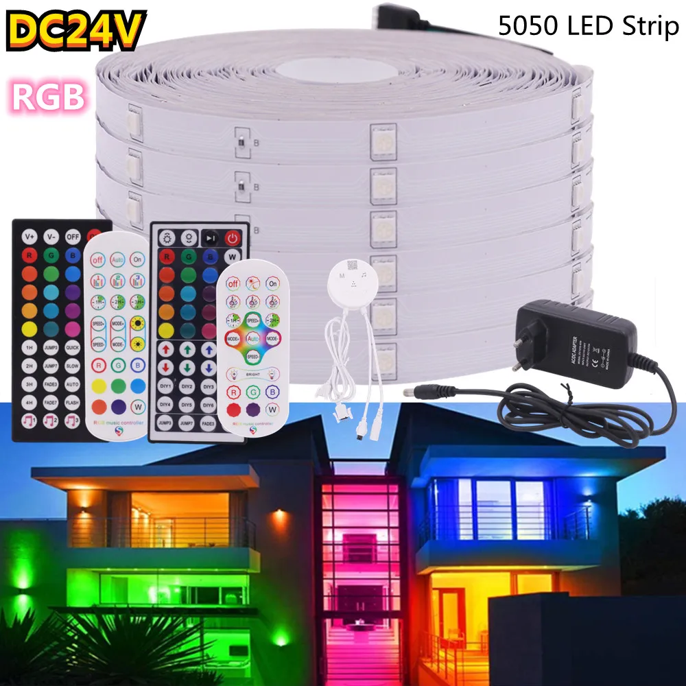 

5M-40M RGB Led Strip Light DC24V 5050 WIFI Bluetooth APP Tape Diode Ribbon For Room Bedroom TV Computer Bedroom Backlight