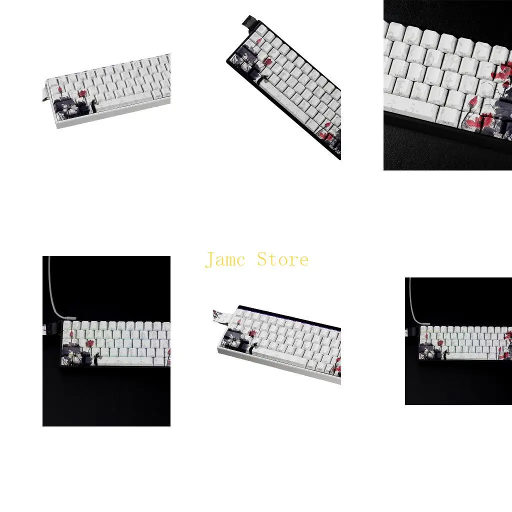 LX0B PBT Keycaps Plums Blossoms OEM Profile for 65 Percent ANSIs Mechanical Keyboards