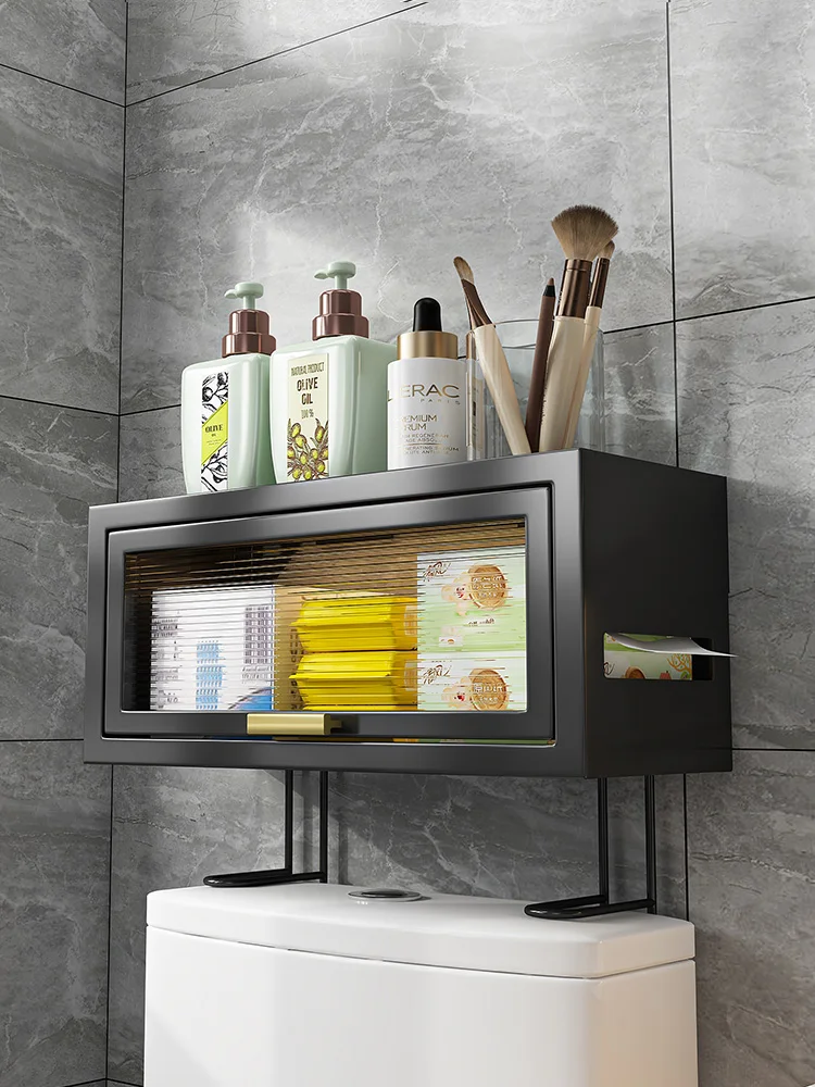 Toilet storage rack, non perforated wall mounted cosmetic storage cabinet, toilet wall dustproof skincare product storage box