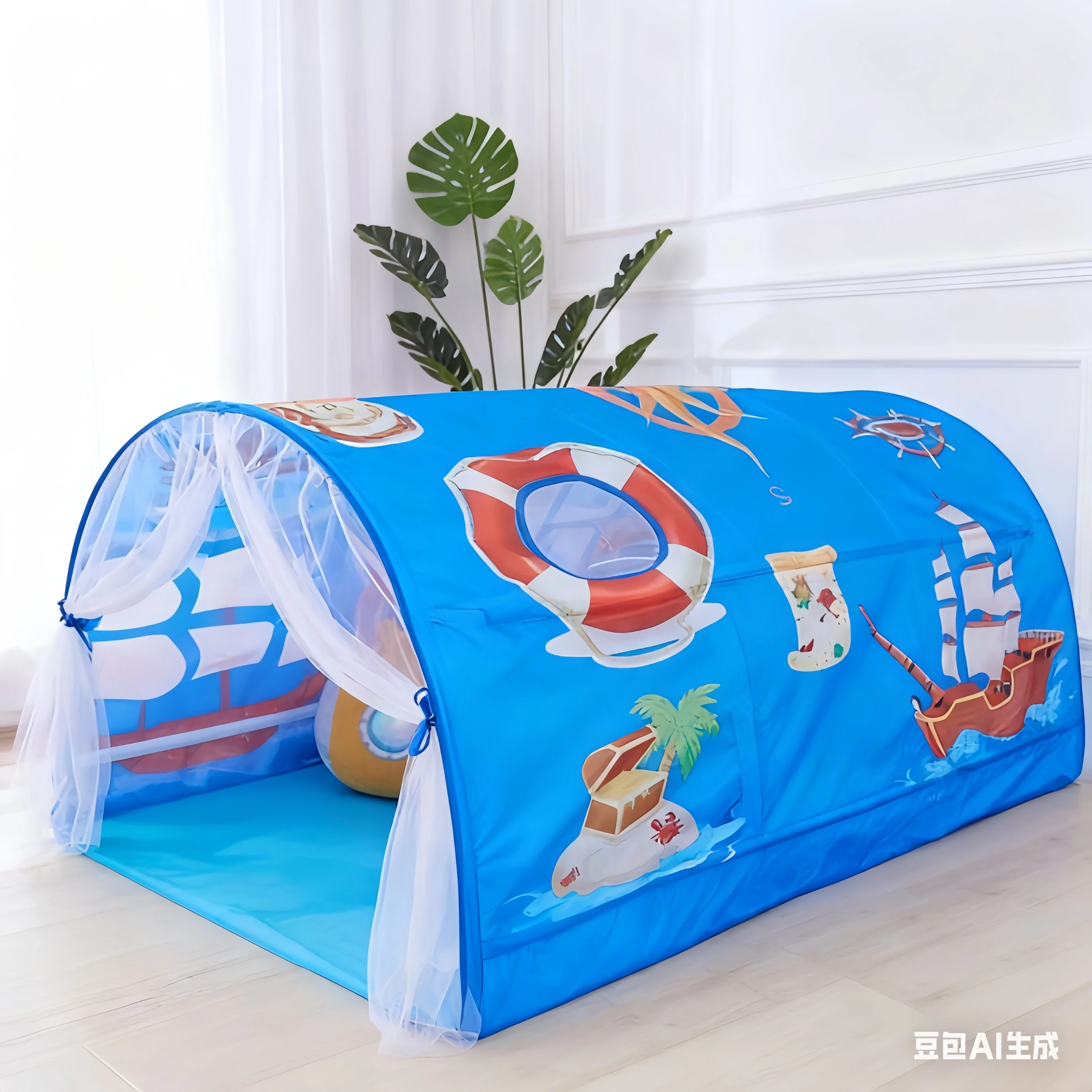 Tenda da interno a cupola 2 in 1 per bambini Casa da gioco divertente portatile Cartoon Sea World & Princess Cart Patterns Decorazione della stanza dei bambini